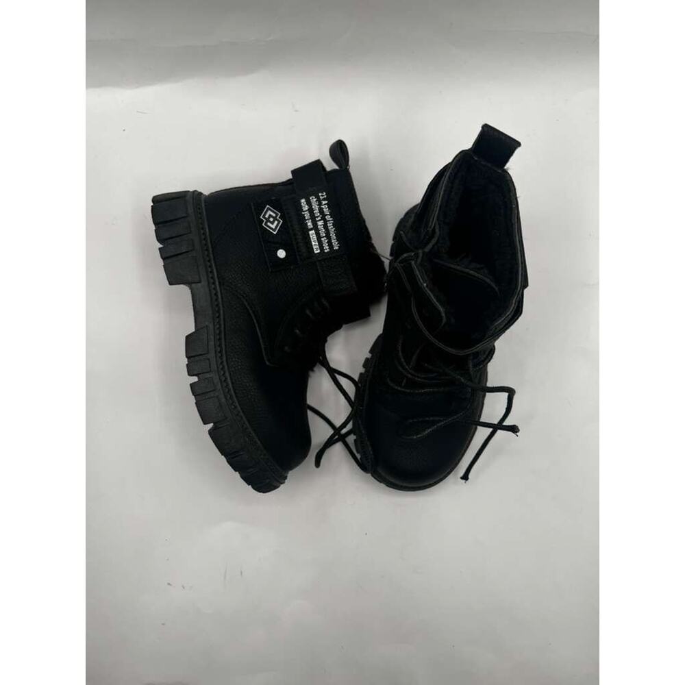 Kids Winter Boots Size 27 Black Faux Leather Fur Lined Warm Snow Shoes Unisex